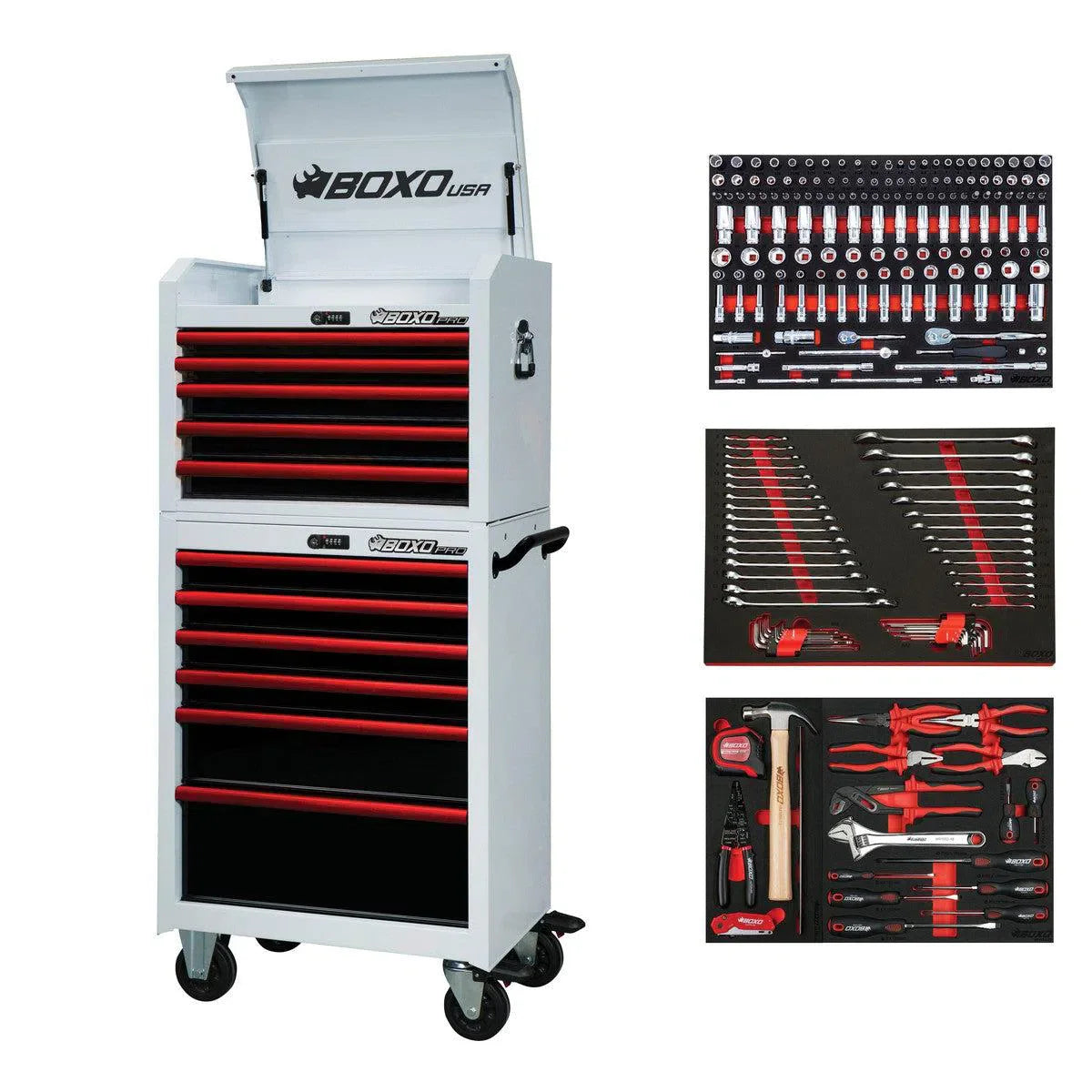 Pro Series | Loaded 26" 11-Drawer Rolling Tool Box | White and Red