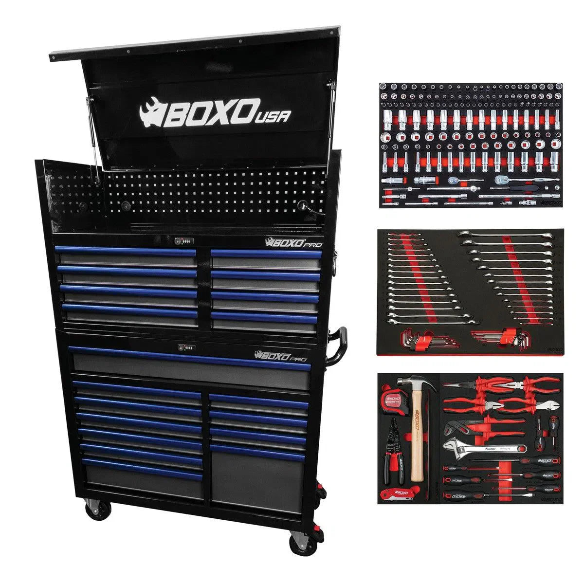 Pro Series | Loaded 45" 19-Drawer Rolling Tool Box | Black and Blue