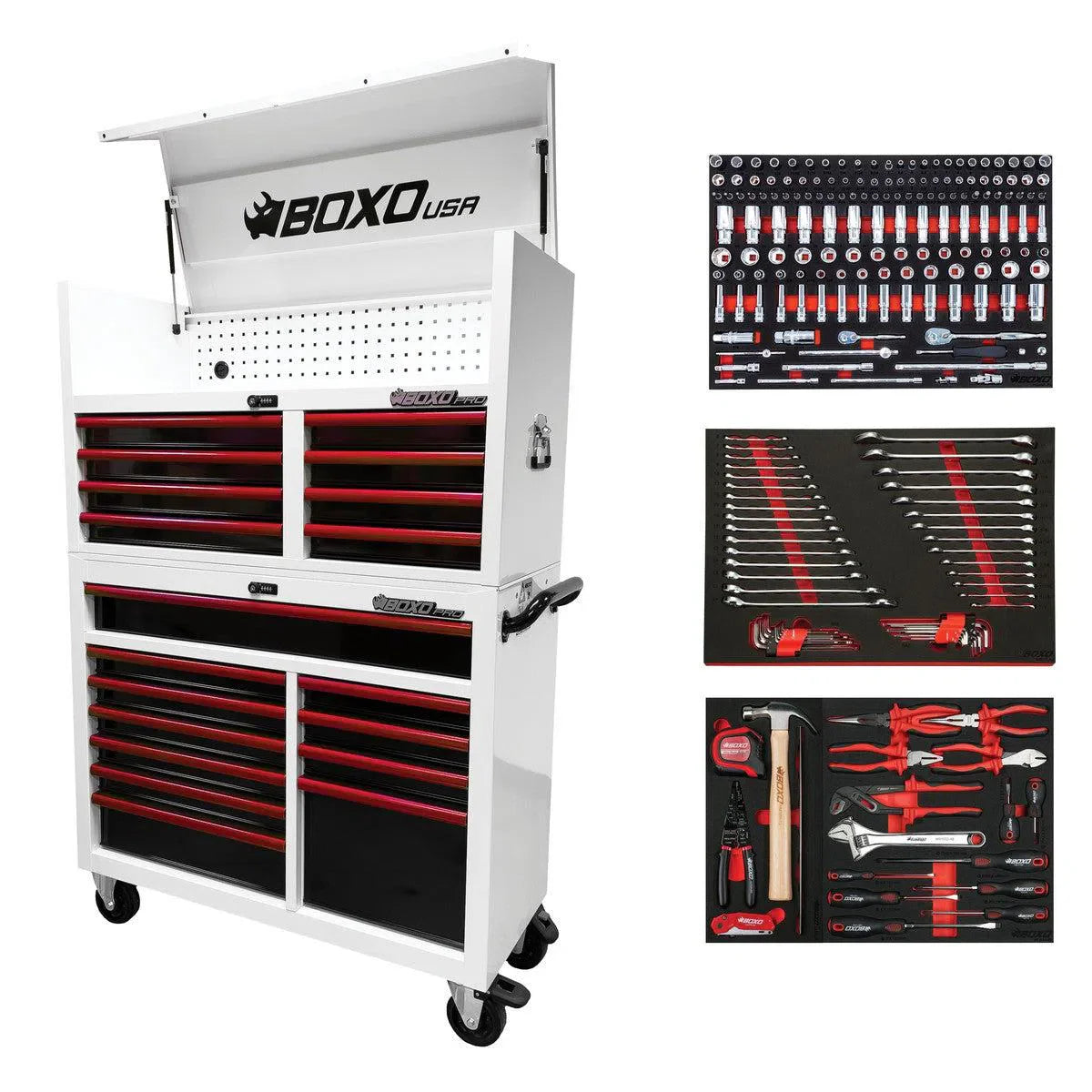 Pro Series | Loaded 45" 19-Drawer Rolling Tool Box | White and Red