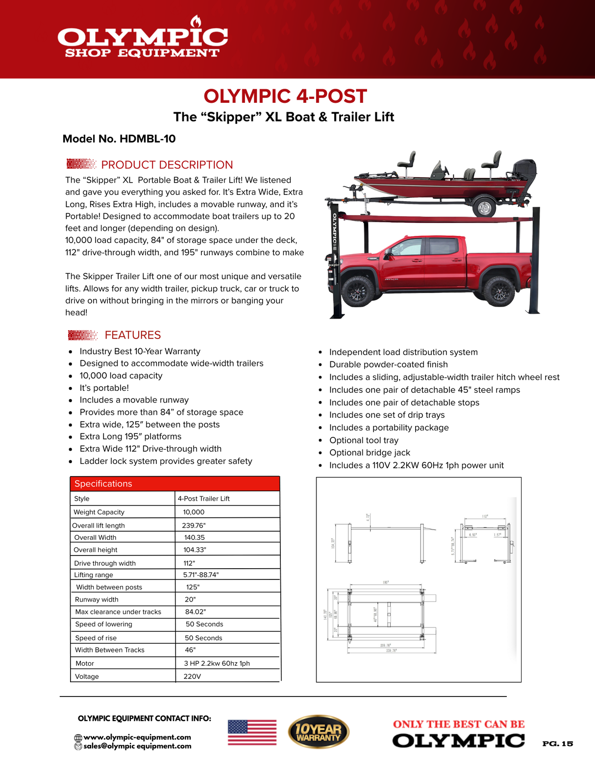 Olympic HDMBL-10 "The Skipper" Portable Boat & Trailer Storage Lift
