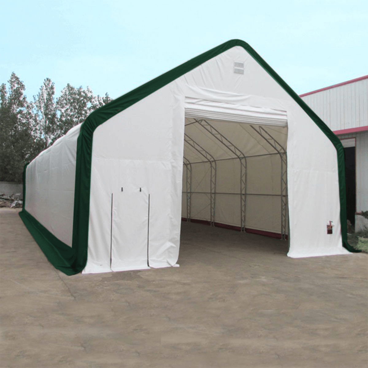 Double Truss Storage Shelter W40'xL80'xH21', 8' Truss Spacing