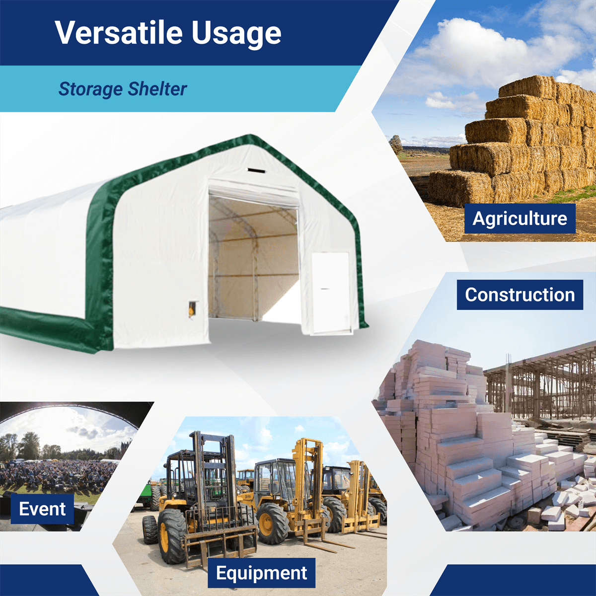 Double Truss Storage Shelter W40'xL80'xH21', 10' Truss Spacing