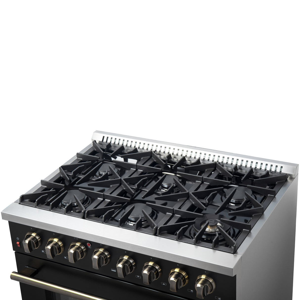 FORNO Galiano 36" 5.36 cu. ft. Dual Fuel Range with 6 Sealed Burners in Black with Antique Brass Accents, FFSGS6156-36BLK