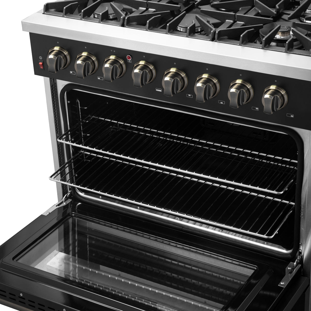 FORNO Galiano 36" 5.36 cu. ft. Dual Fuel Range with 6 Sealed Burners in Black with Antique Brass Accents, FFSGS6156-36BLK
