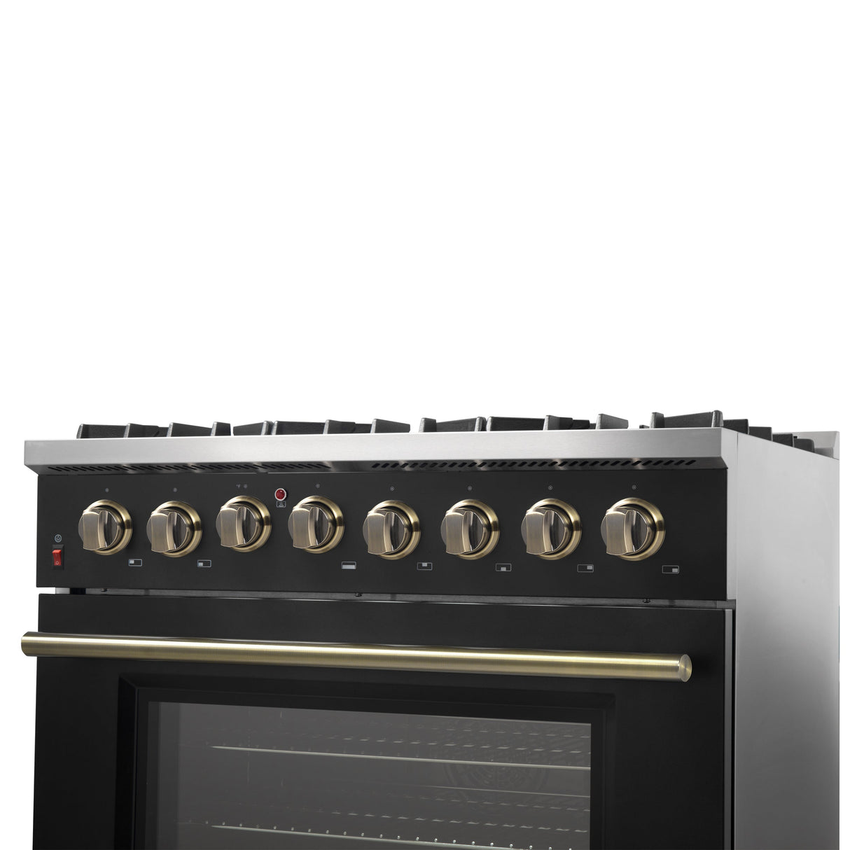 FORNO Galiano 36" 5.36 cu. ft. Dual Fuel Range with 6 Sealed Burners in Black with Antique Brass Accents, FFSGS6156-36BLK