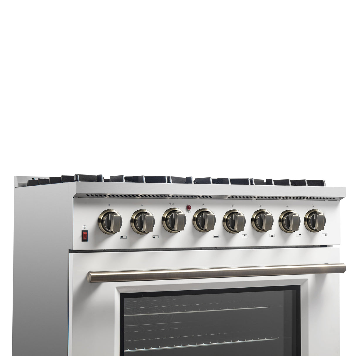 FORNO Galiano 36" 5.36 cu. ft. Dual Fuel Range with 6 Sealed Burners in White with Antique Brass Accents, FFSGS6156-36WHT