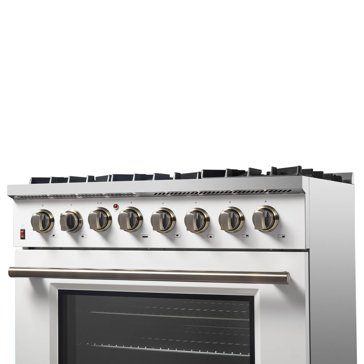FORNO Galiano 36" 5.36 cu. ft. Dual Fuel Range with 6 Sealed Burners in White with Antique Brass Accents, FFSGS6156-36WHT