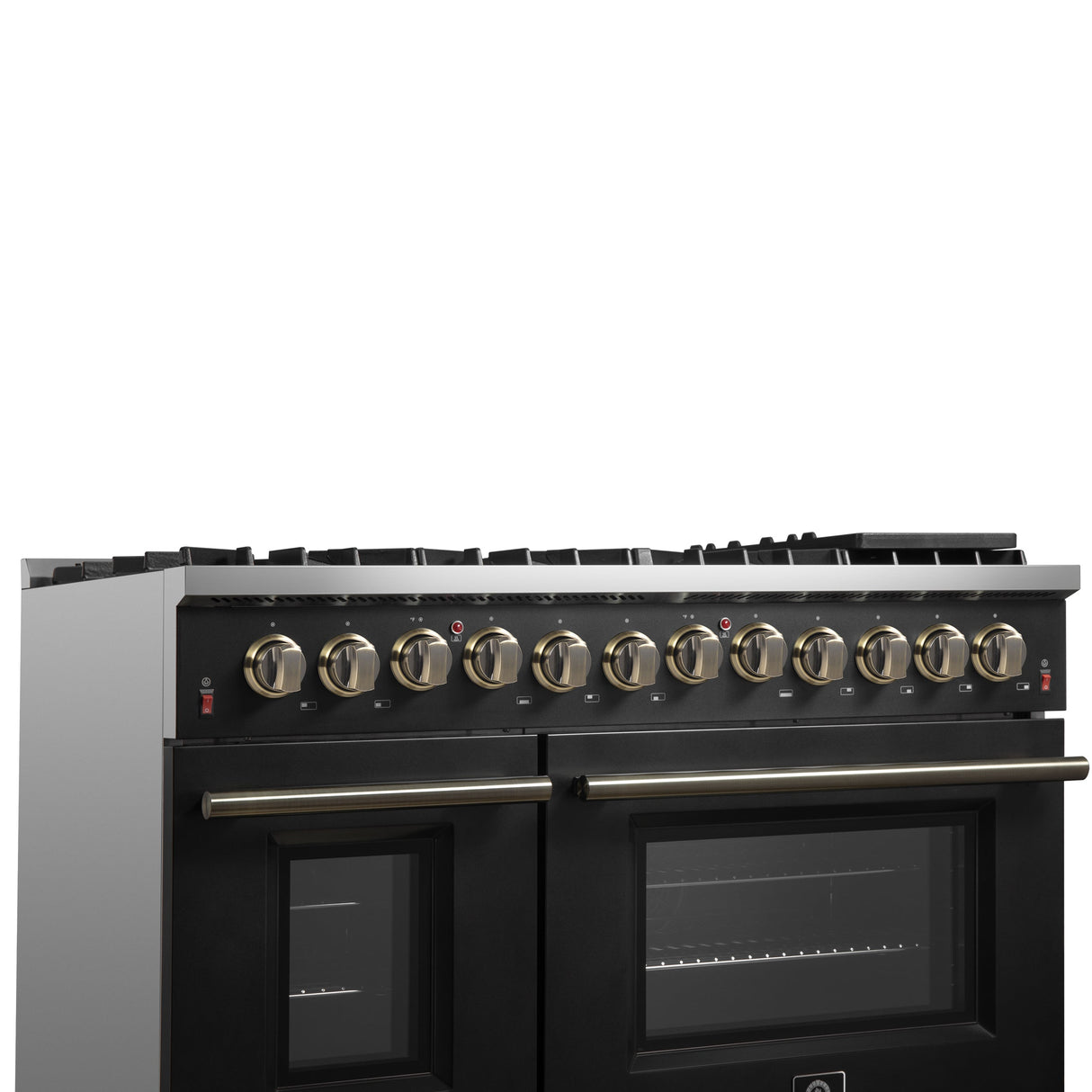 FORNO Galiano 48" 6.58 cu. ft. Dual Fuel Range with 8 Sealed Burners and Griddle in Black with Antique Brass Accents, FFSGS6156-48BLK