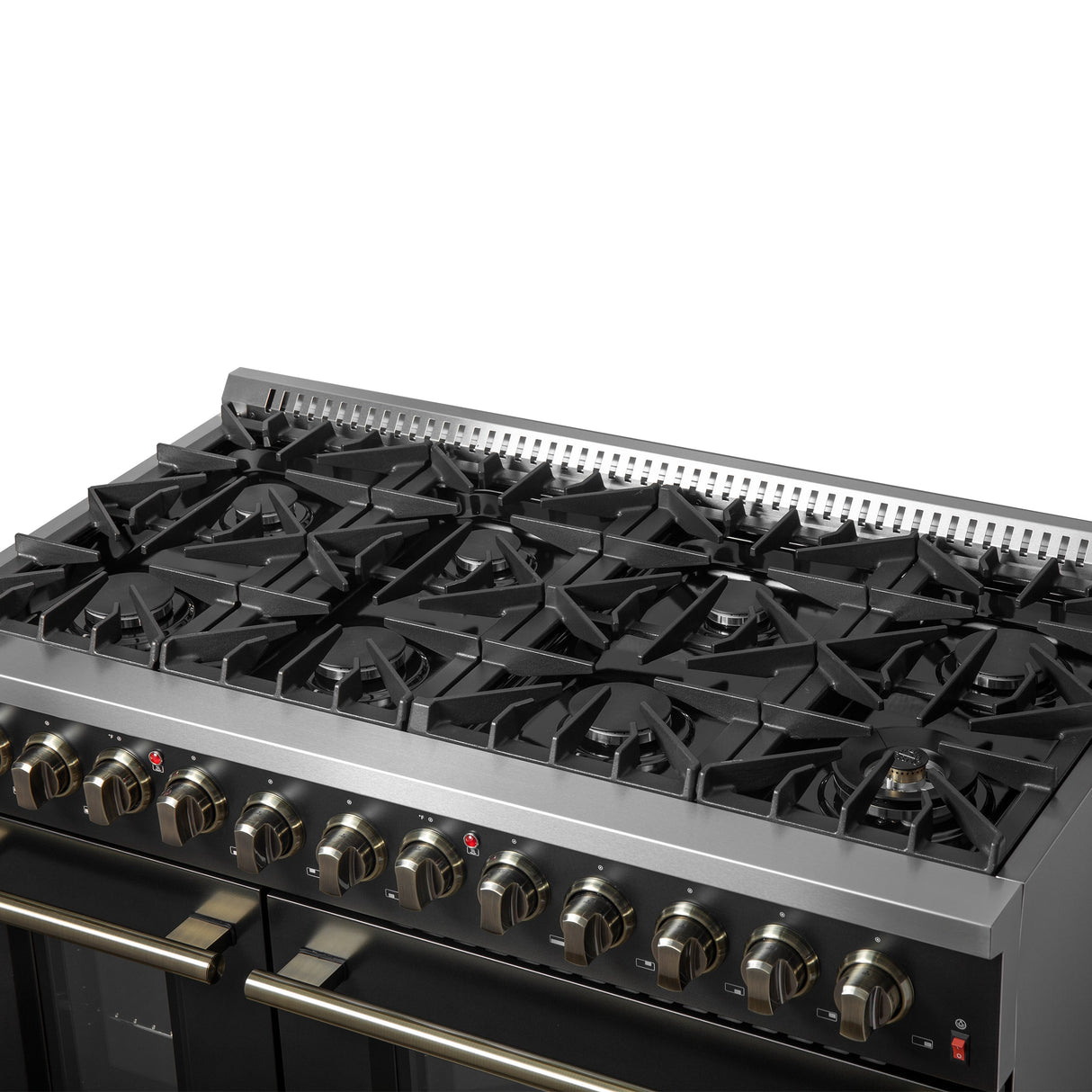 FORNO Galiano 48" 6.58 cu. ft. Dual Fuel Range with 8 Sealed Burners and Griddle in Black with Antique Brass Accents, FFSGS6156-48BLK