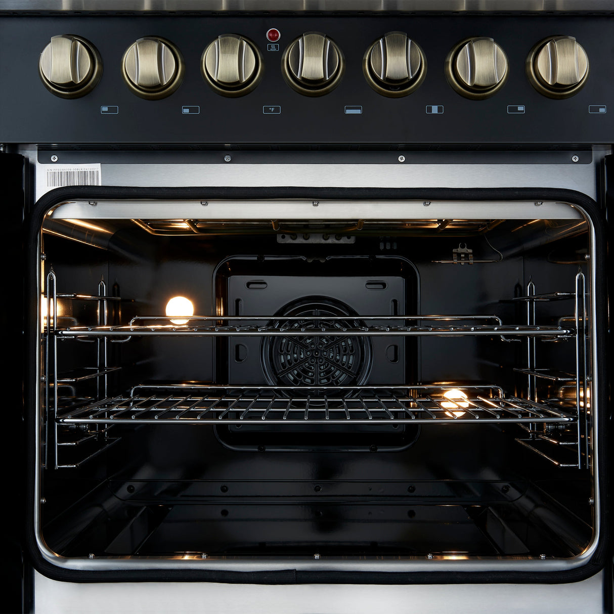 FORNO Galiano 30" 4.32 cu. ft. French Door Dual Fuel Range with 5 Sealed Burners in Black with Antique Brass Accents, FFSGS6356-30BLK
