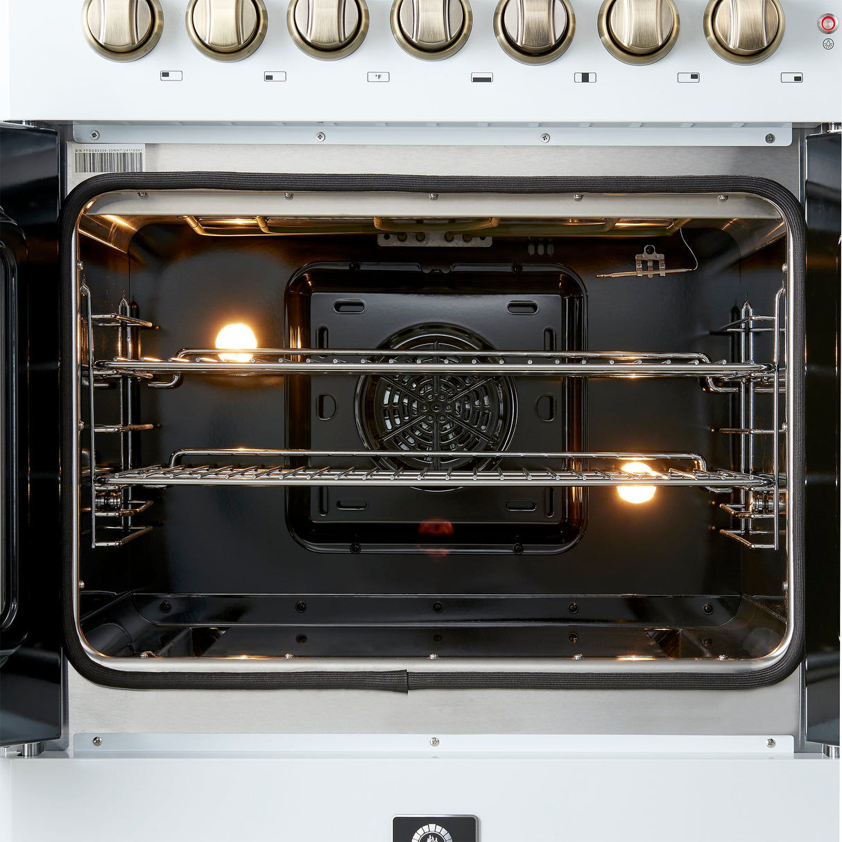 FORNO Galiano 30" 4.32 cu. ft. French Door Dual Fuel Range with 5 Sealed Burners in White with Antique Brass Accents, FFSGS6356-30WHT