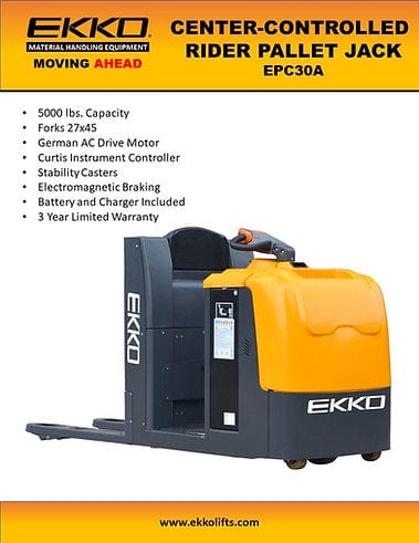 Ekko Center-Controlled Rider Pallet Jack EPC30A