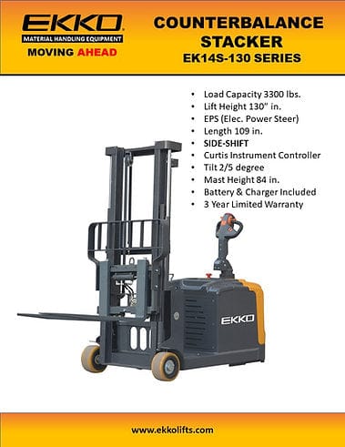 Ekko Fully Powered Counterbalanced Walkie Stacker SIDE-SHIFTING EK14S-130