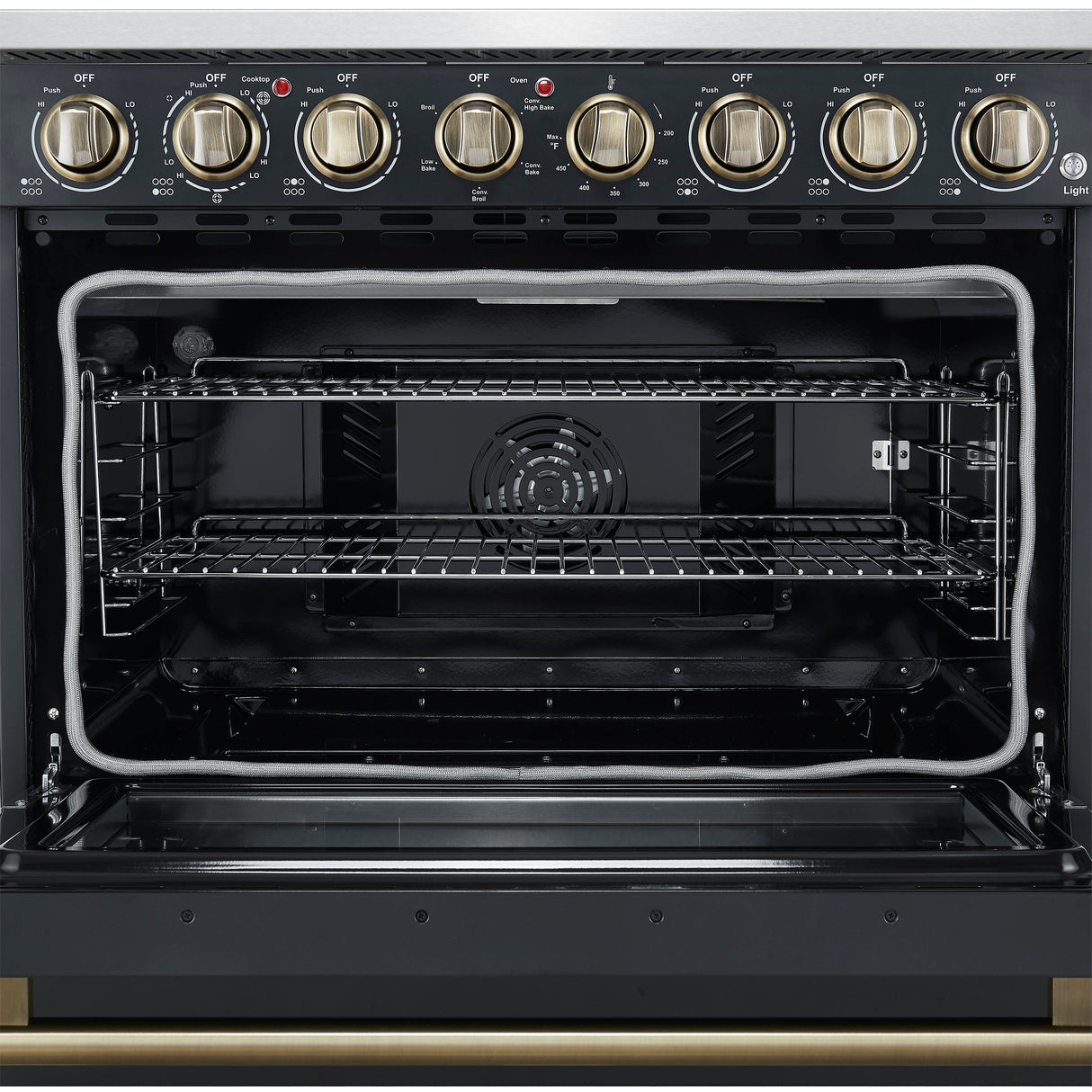 FORNO Paolo 36" 5.44 cu. ft. Freestanding Electric Range with True Convection Oven in Black with Antique Brass Accents, FFSEL6011-36BLK