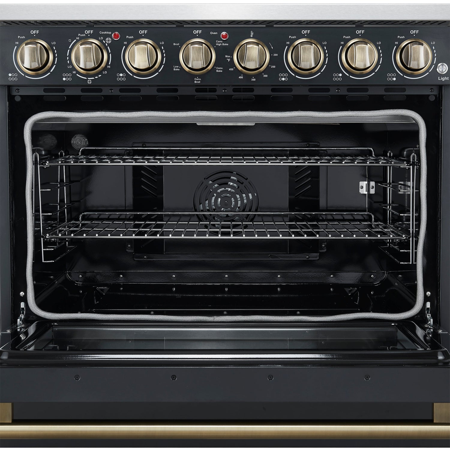 FORNO Paolo 36" 5.44 cu. ft. Freestanding Electric Range with True Convection Oven in Black with Antique Brass Accents, FFSEL6011-36BLK