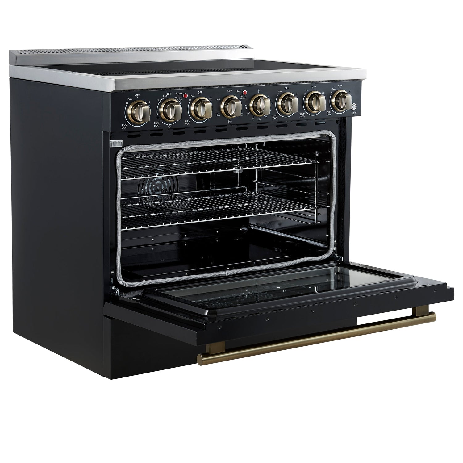 FORNO Paolo 36" 5.44 cu. ft. Freestanding Electric Range with True Convection Oven in Black with Antique Brass Accents, FFSEL6011-36BLK