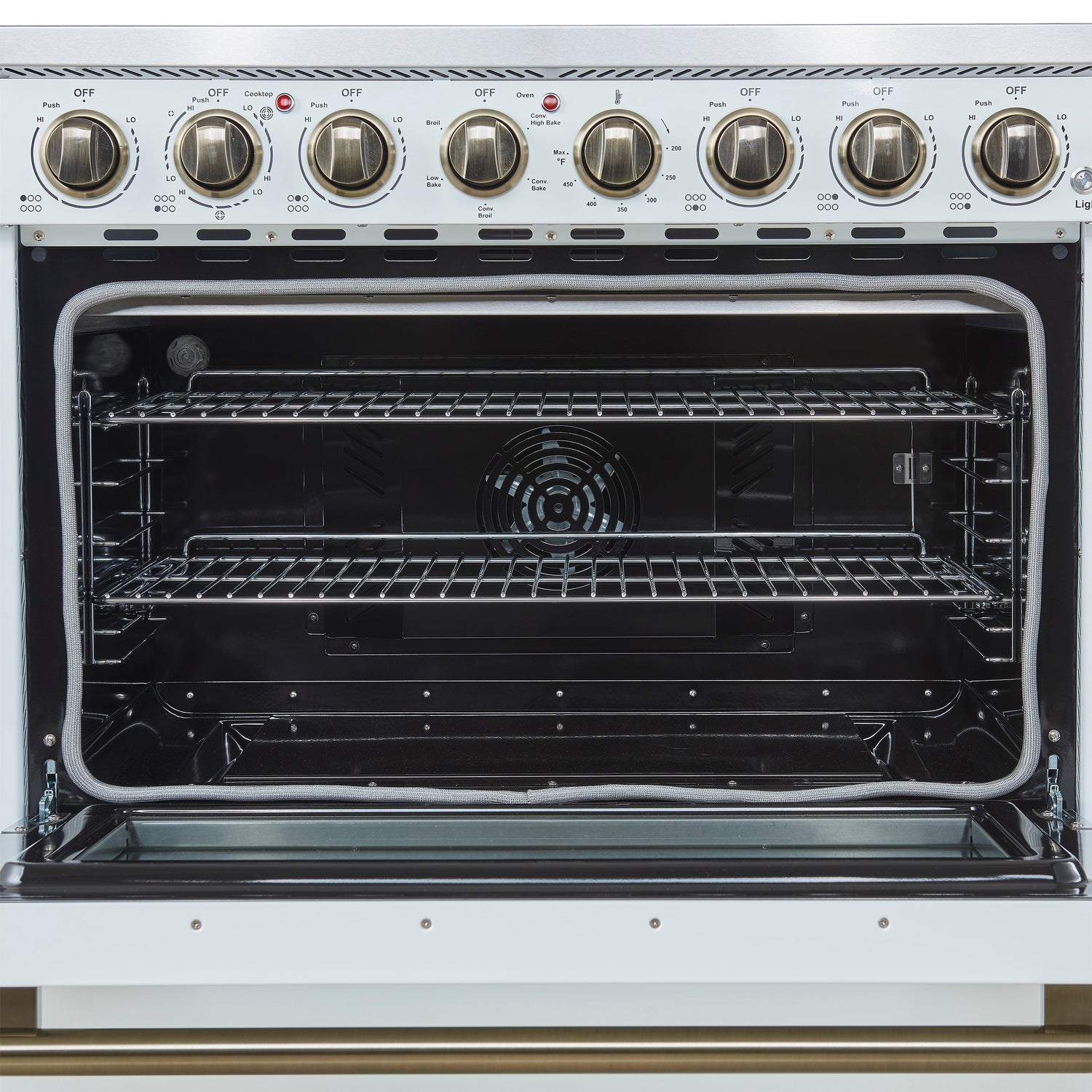 FORNO Paolo 36" 5.44 cu. ft. Freestanding Electric Range with True Convection Oven in White with Antique Brass Accents, FFSEL6011-36WHT
