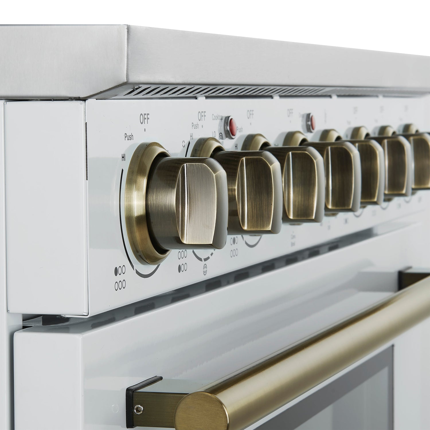 FORNO Paolo 36" 5.44 cu. ft. Freestanding Electric Range with True Convection Oven in White with Antique Brass Accents, FFSEL6011-36WHT