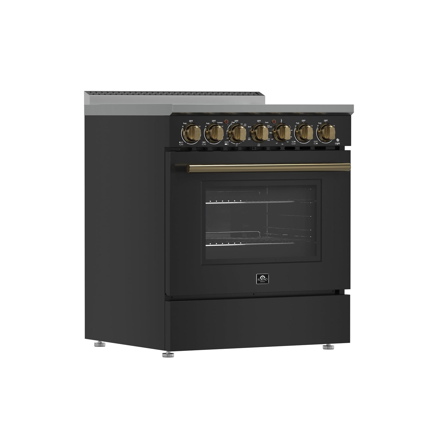 FORNO Paolo 30" 4.38 cu. ft. Freestanding Electric Range in Black with Antique Brass Handles, FFSEL6011-30BLK