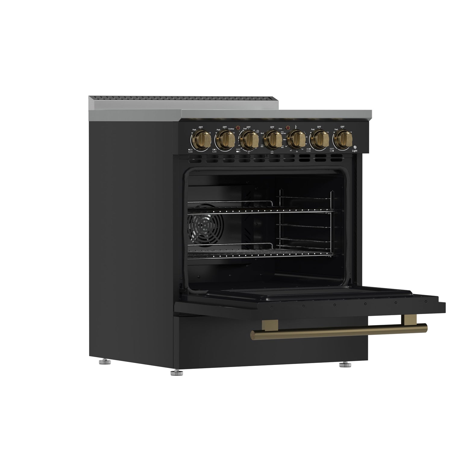 FORNO Paolo 30" 4.38 cu. ft. Freestanding Electric Range in Black with Antique Brass Handles, FFSEL6011-30BLK
