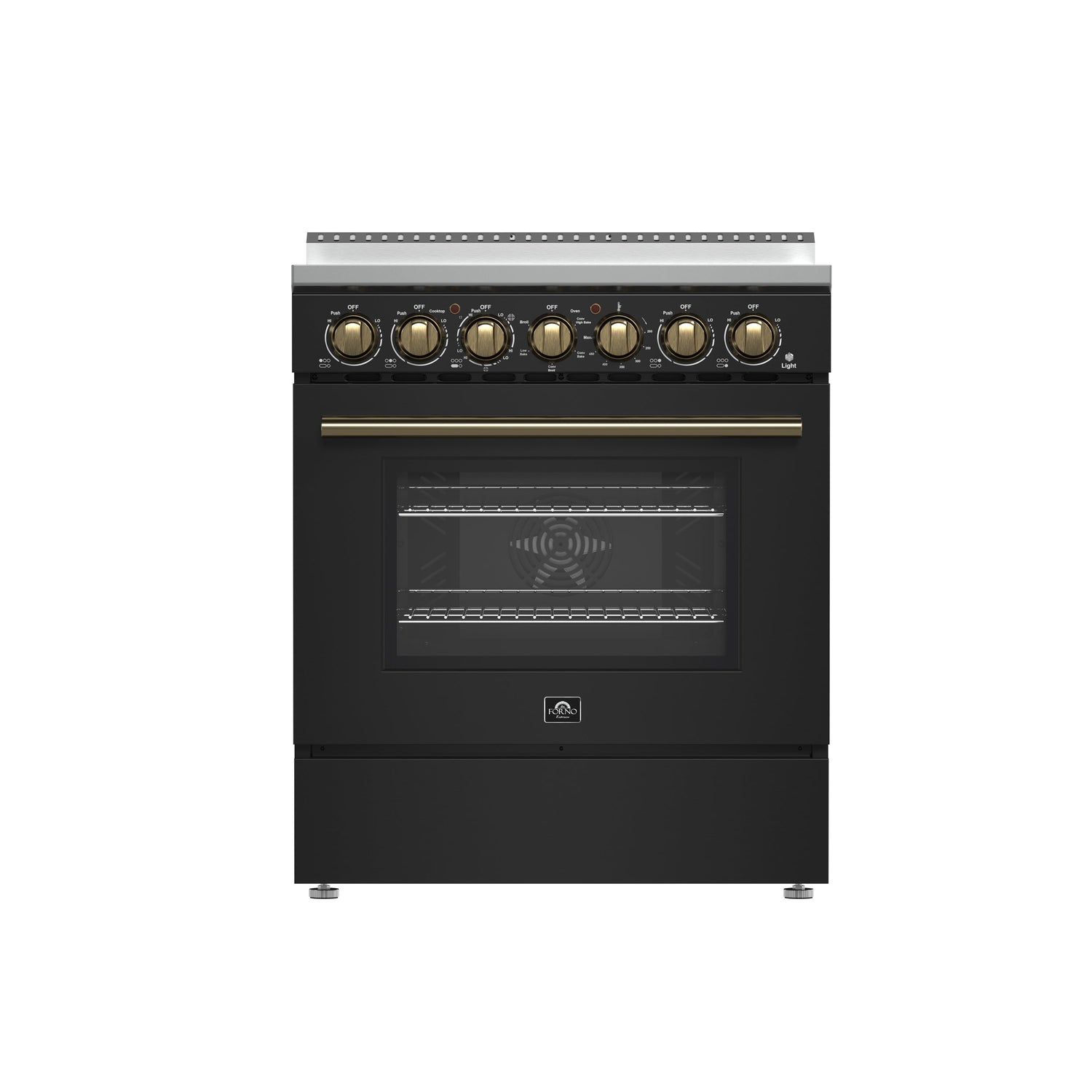 FORNO Paolo 30" 4.38 cu. ft. Freestanding Electric Range in Black with Antique Brass Handles, FFSEL6011-30BLK