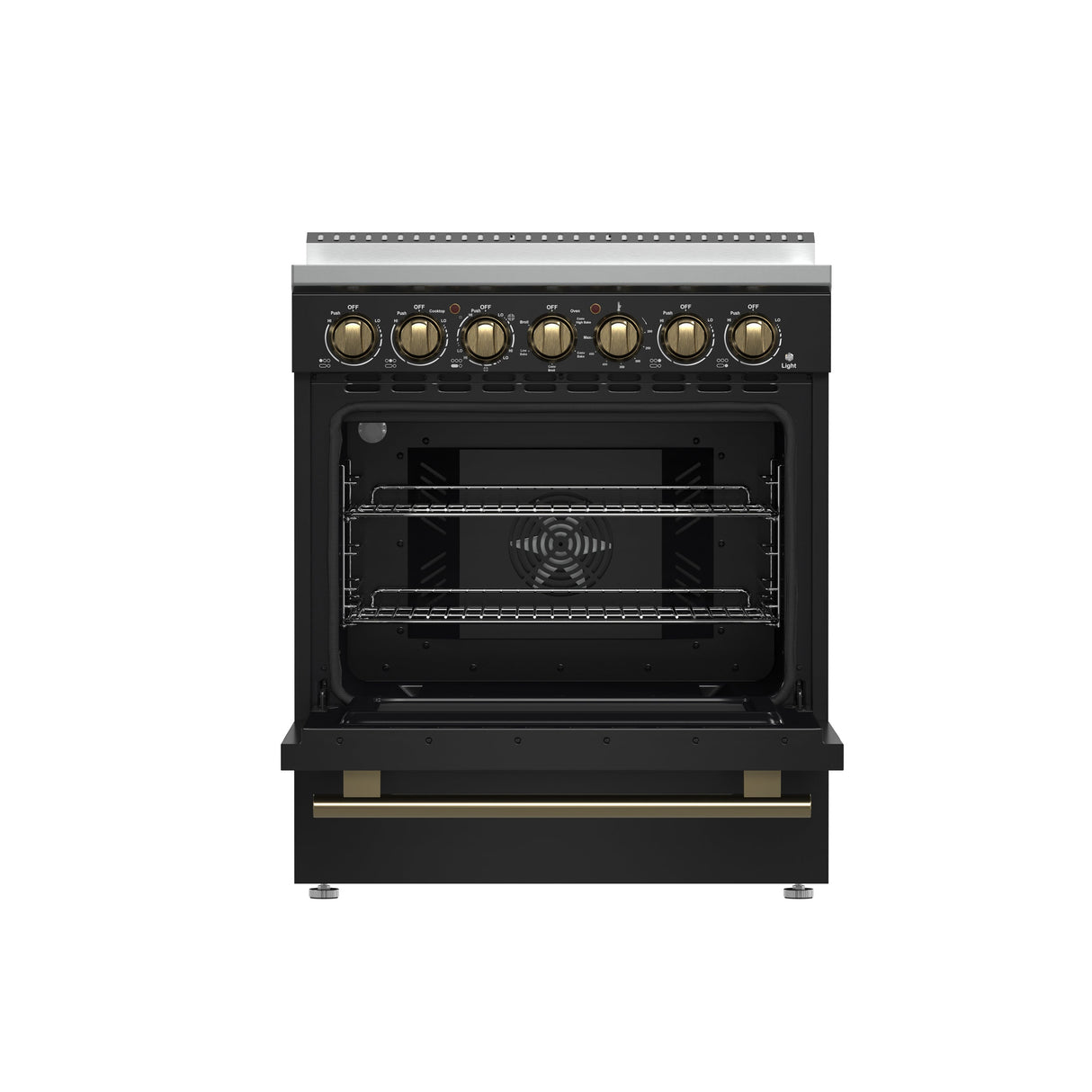 FORNO Paolo 30" 4.38 cu. ft. Freestanding Electric Range in Black with Antique Brass Handles, FFSEL6011-30BLK