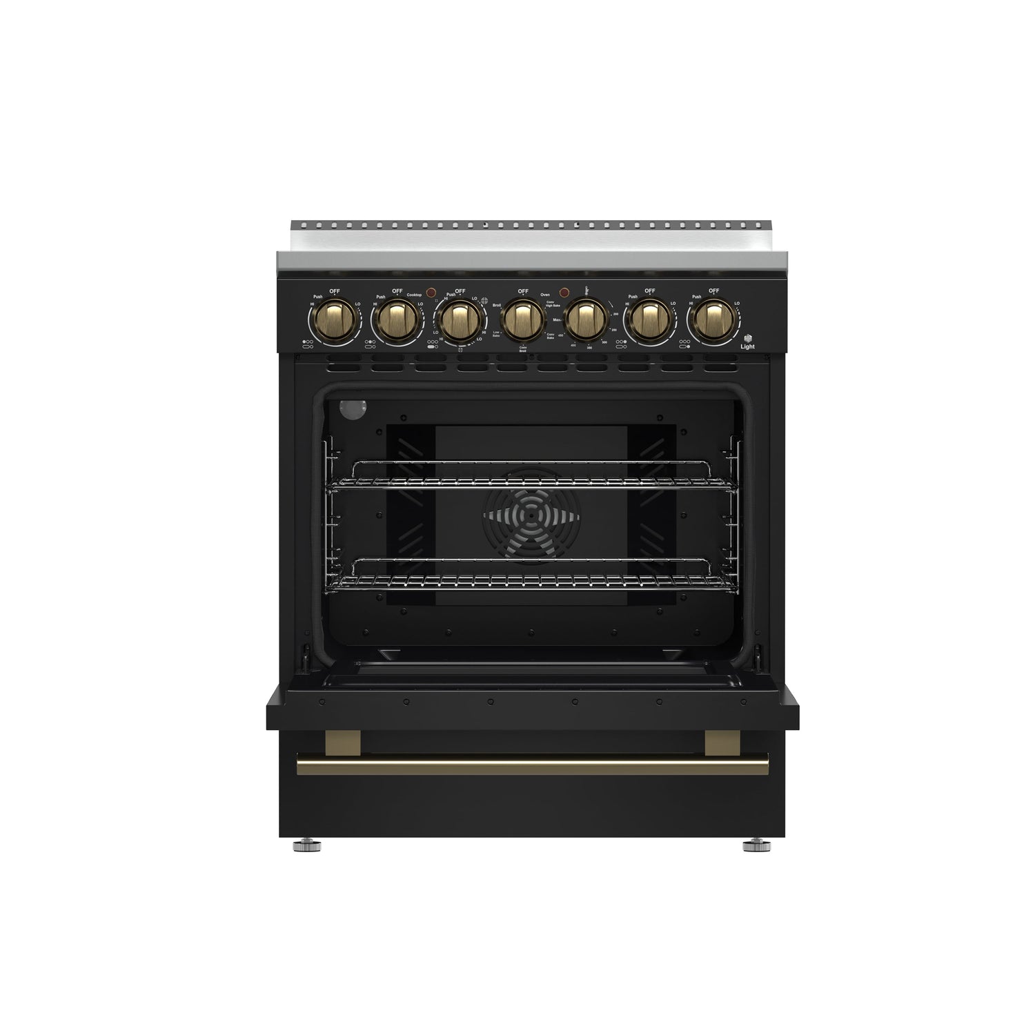 FORNO Paolo 30" 4.38 cu. ft. Freestanding Electric Range in Black with Antique Brass Handles, FFSEL6011-30BLK