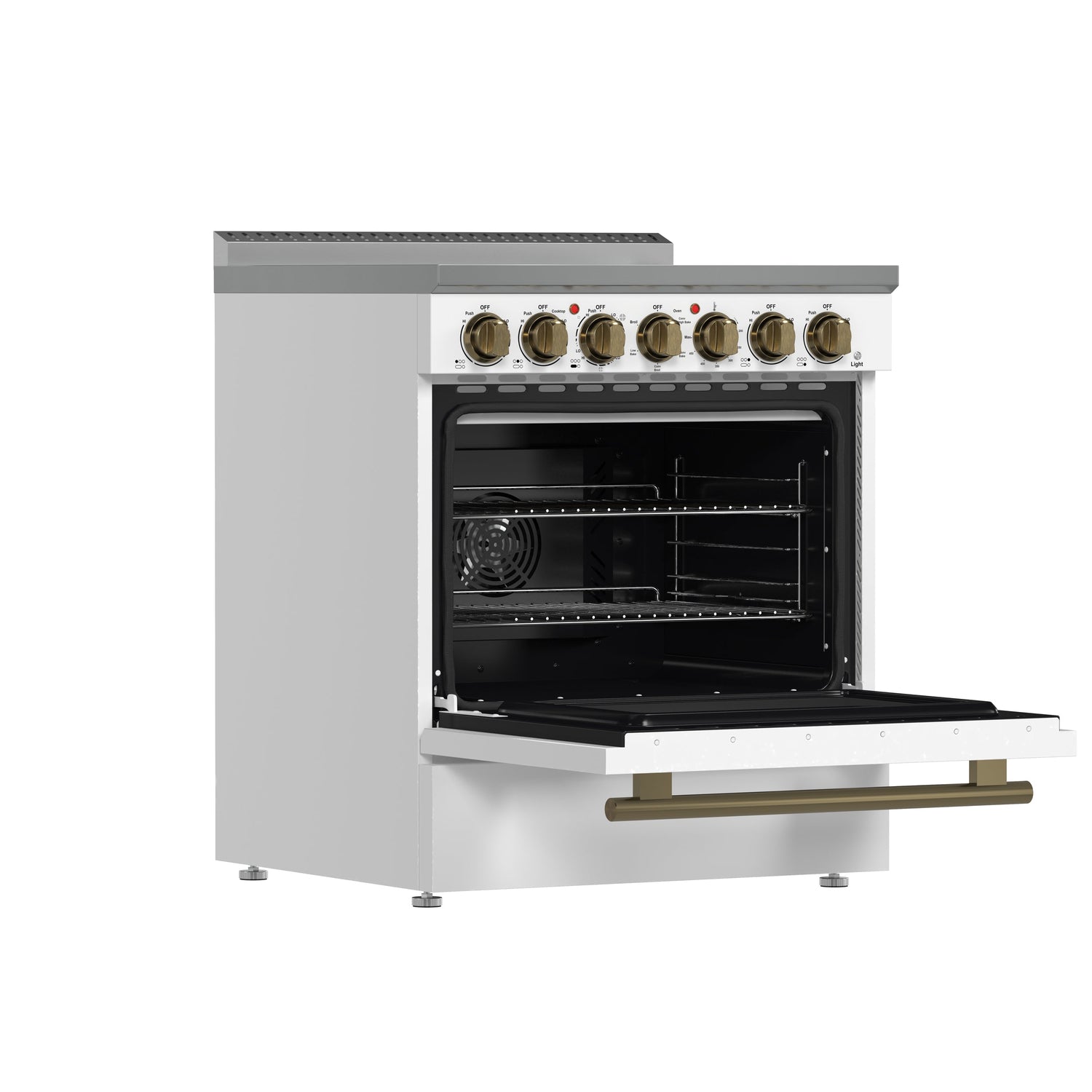 FORNO Paolo 30" 4.38 cu. ft. Freestanding Electric Range in White with Antique Brass Handles, FFSEL6011-30WHT