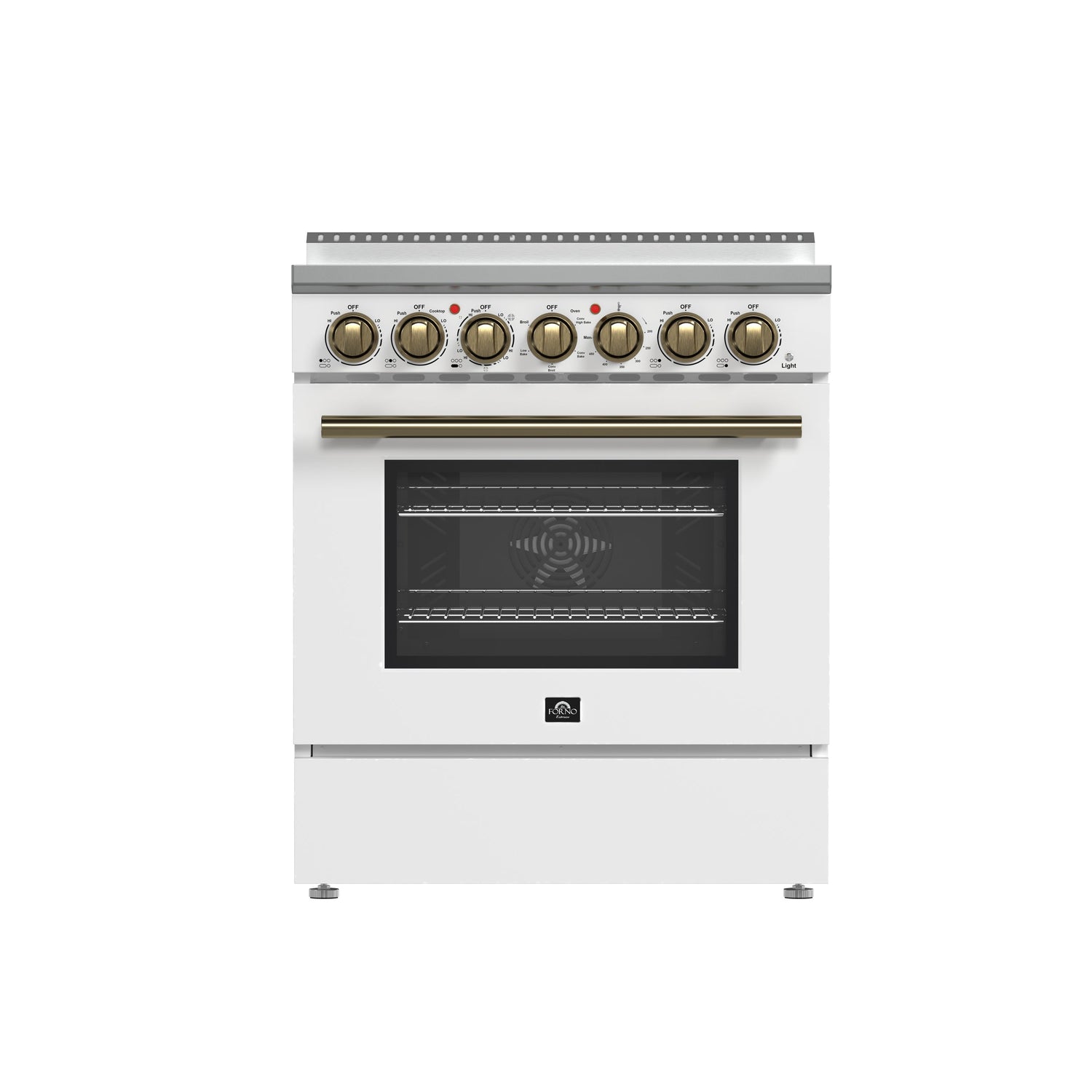 FORNO Paolo 30" 4.38 cu. ft. Freestanding Electric Range in White with Antique Brass Handles, FFSEL6011-30WHT