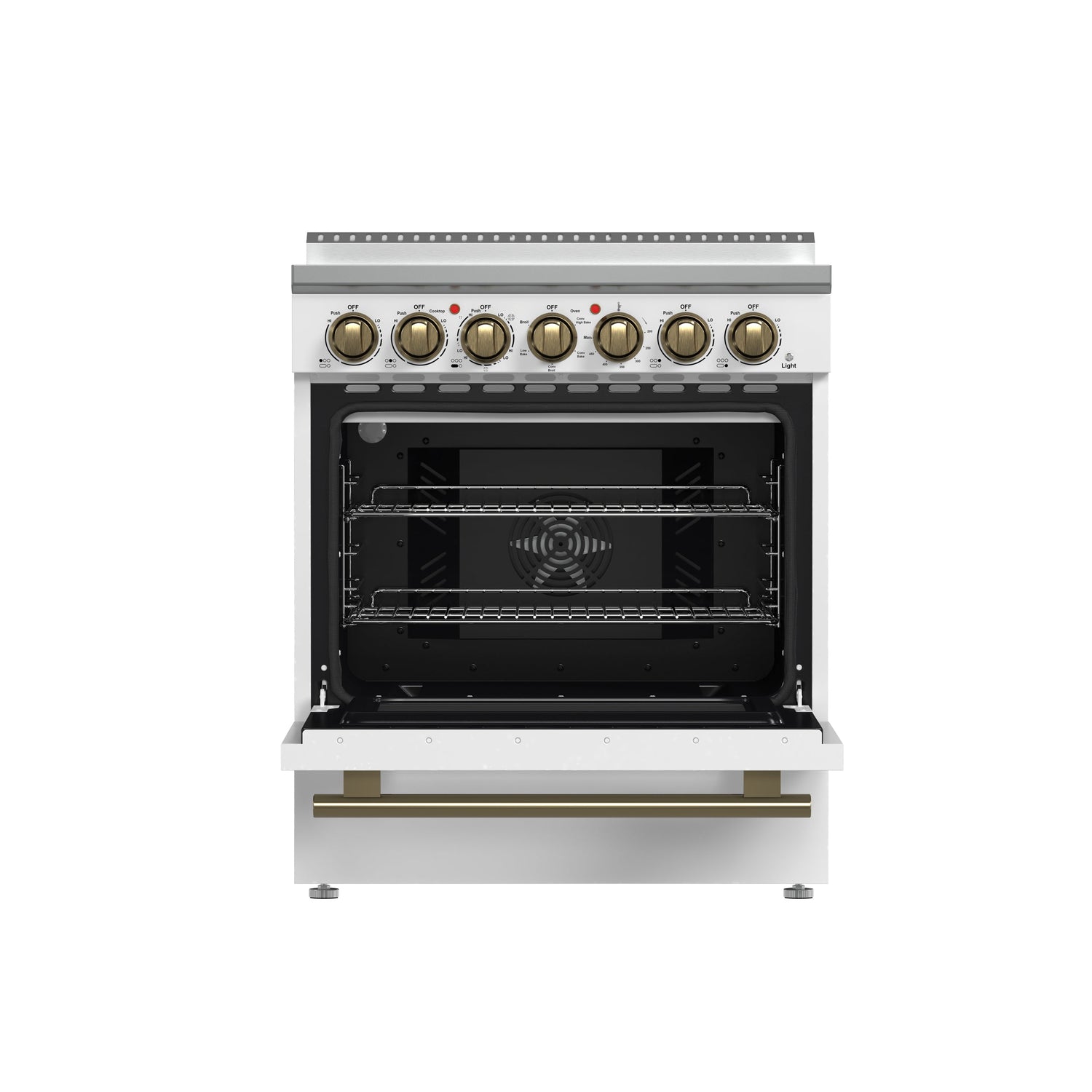 FORNO Paolo 30" 4.38 cu. ft. Freestanding Electric Range in White with Antique Brass Handles, FFSEL6011-30WHT
