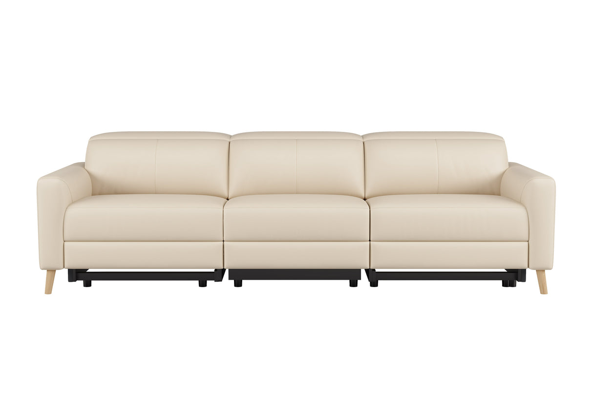 Valencia Elodie Top Grain Leather Three Seats with Double Recliners Sofa, Beige
