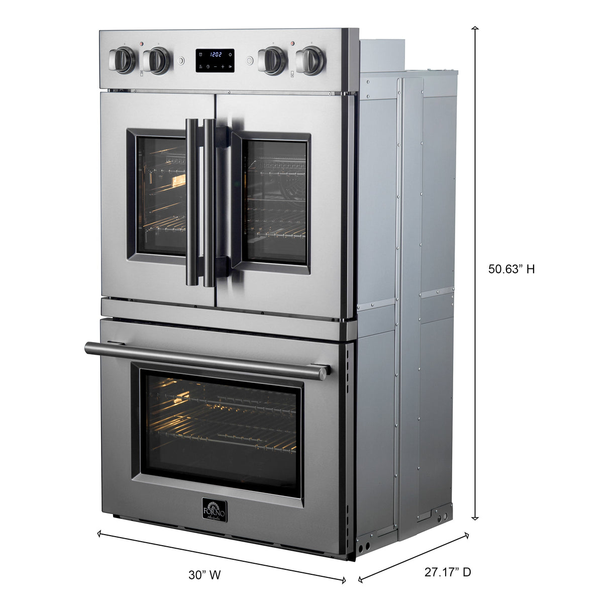 FORNO Asti 30" 7.36 cu. ft. French Door Double Electric Wall Oven with Air Fry, Self-Clean and Sous Vide, FBOEL1340-30