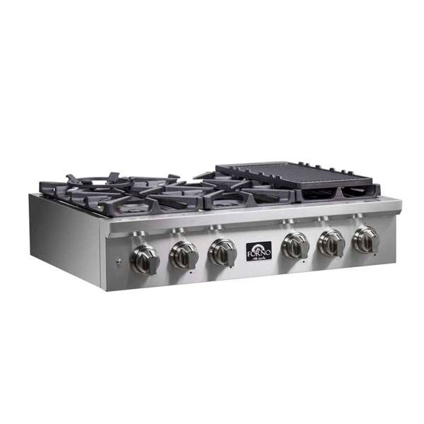 FORNO Spezia 36" Gas Rangetop with 6 Sealed Burners in Stainless Steel, FCTGS5751-36
