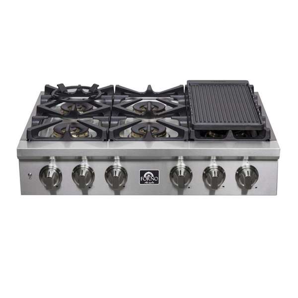 FORNO Spezia 36" Gas Rangetop with 6 Sealed Burners in Stainless Steel, FCTGS5751-36