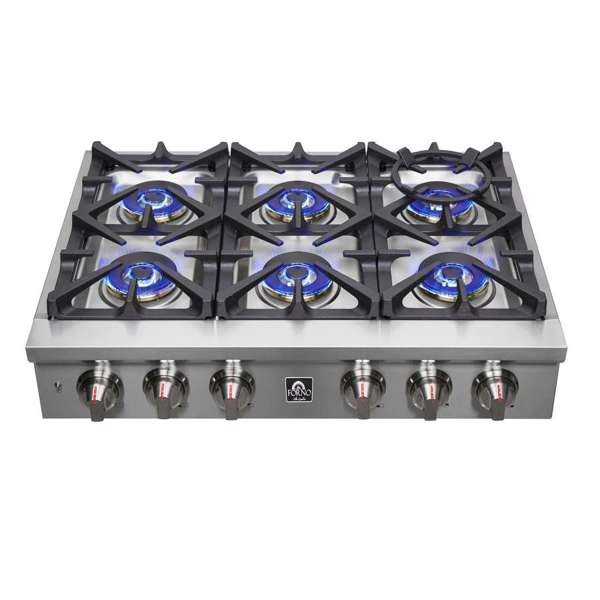 FORNO Spezia 36" Gas Rangetop with 6 Sealed Burners in Stainless Steel, FCTGS5751-36