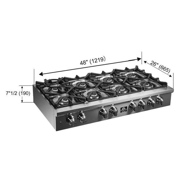 FORNO Spezia 48" Gas Rangetop with 8 Sealed Burners in Stainless Steel, FCTGS5751-48