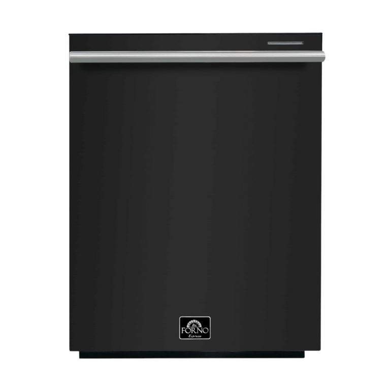 FORNO Espresso Package - 30" Electric Range, Range Hood, Refrigerator and Dishwasher in Black with Silver Handles