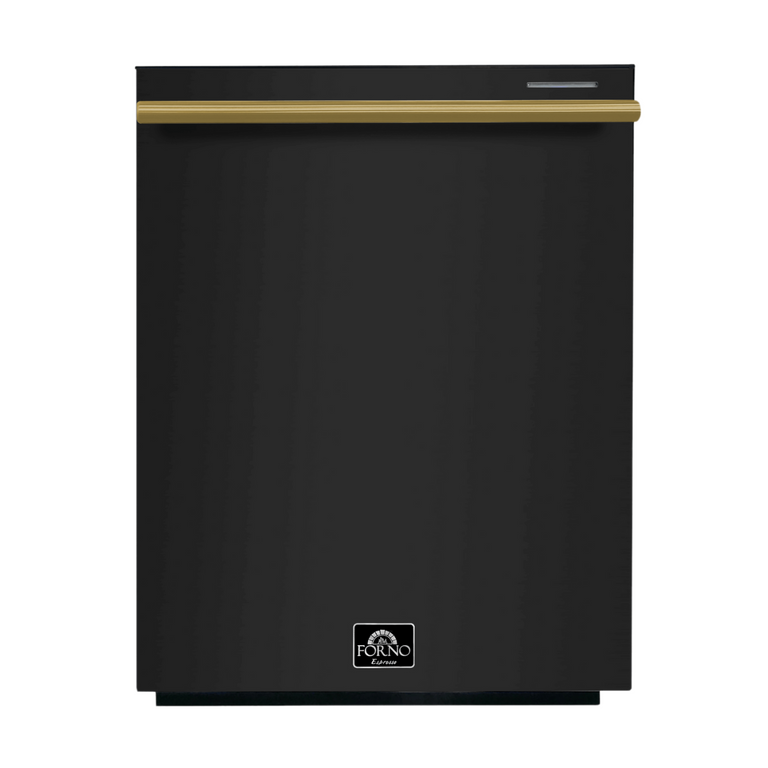 FORNO Espresso Package - 36" Refrigerator and Dishwasher in Black with Antique Brass Handles