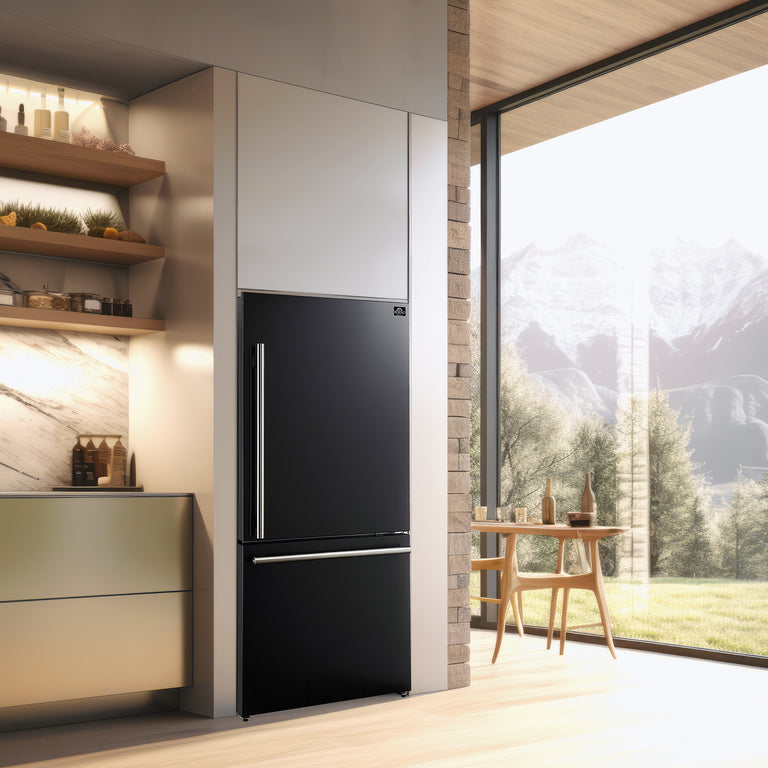 FORNO Espresso Package - 30" Electric Range, Refrigerator and Dishwasher in Black with Silver Handles