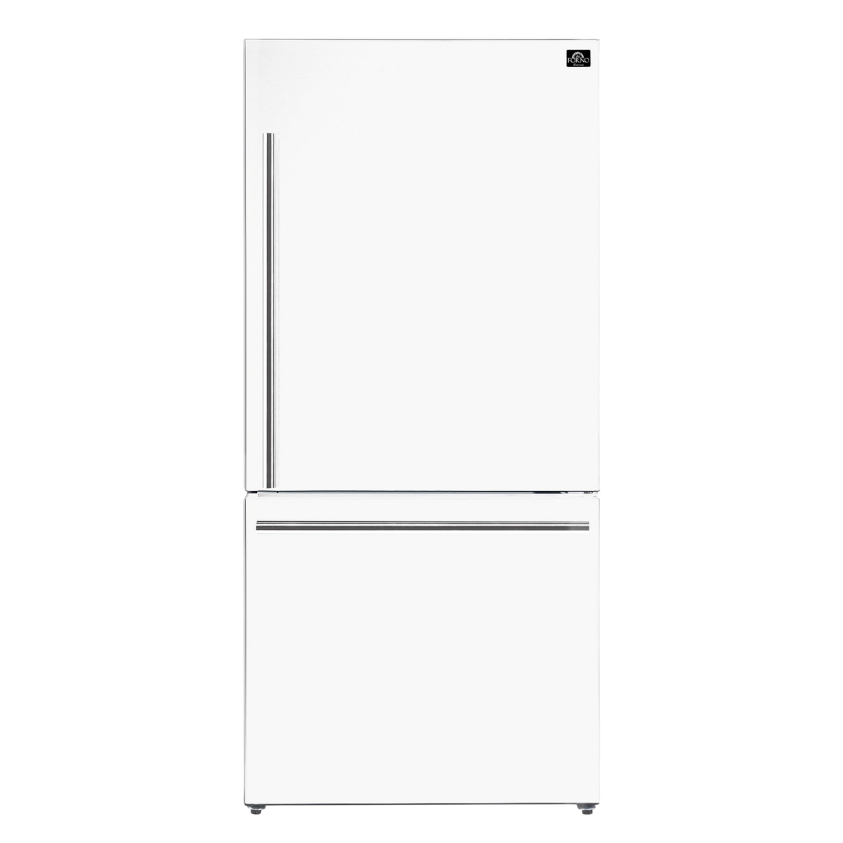 FORNO Espresso Milano 31" 17.2 cu. ft. Right Swing Refrigerator and Bottom Freezer in White with Silver Handles, FFFFD1785-31WHT