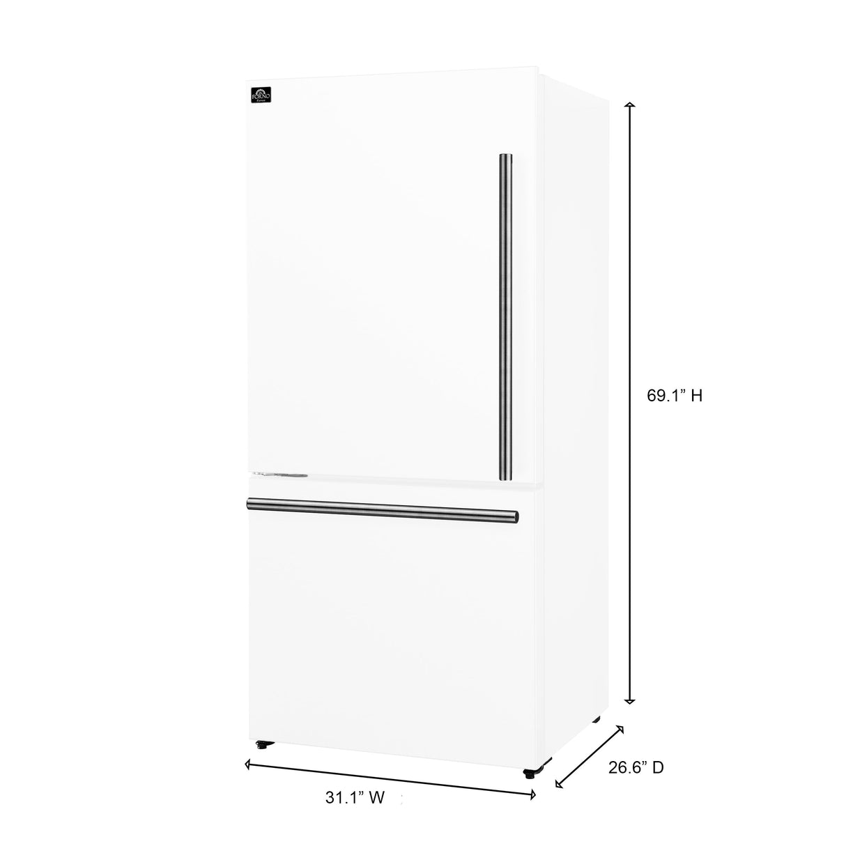 FORNO Espresso Milano 31" 17.2 cu. ft. Left Swing Refrigerator and Bottom Freezer with Ice Maker in White and Silver Handles, FFFFD1786-31WHT