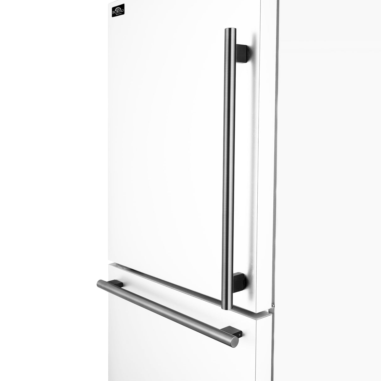 FORNO Espresso Milano 31" 17.2 cu. ft. Left Swing Refrigerator and Bottom Freezer with Ice Maker in White and Silver Handles, FFFFD1786-31WHT