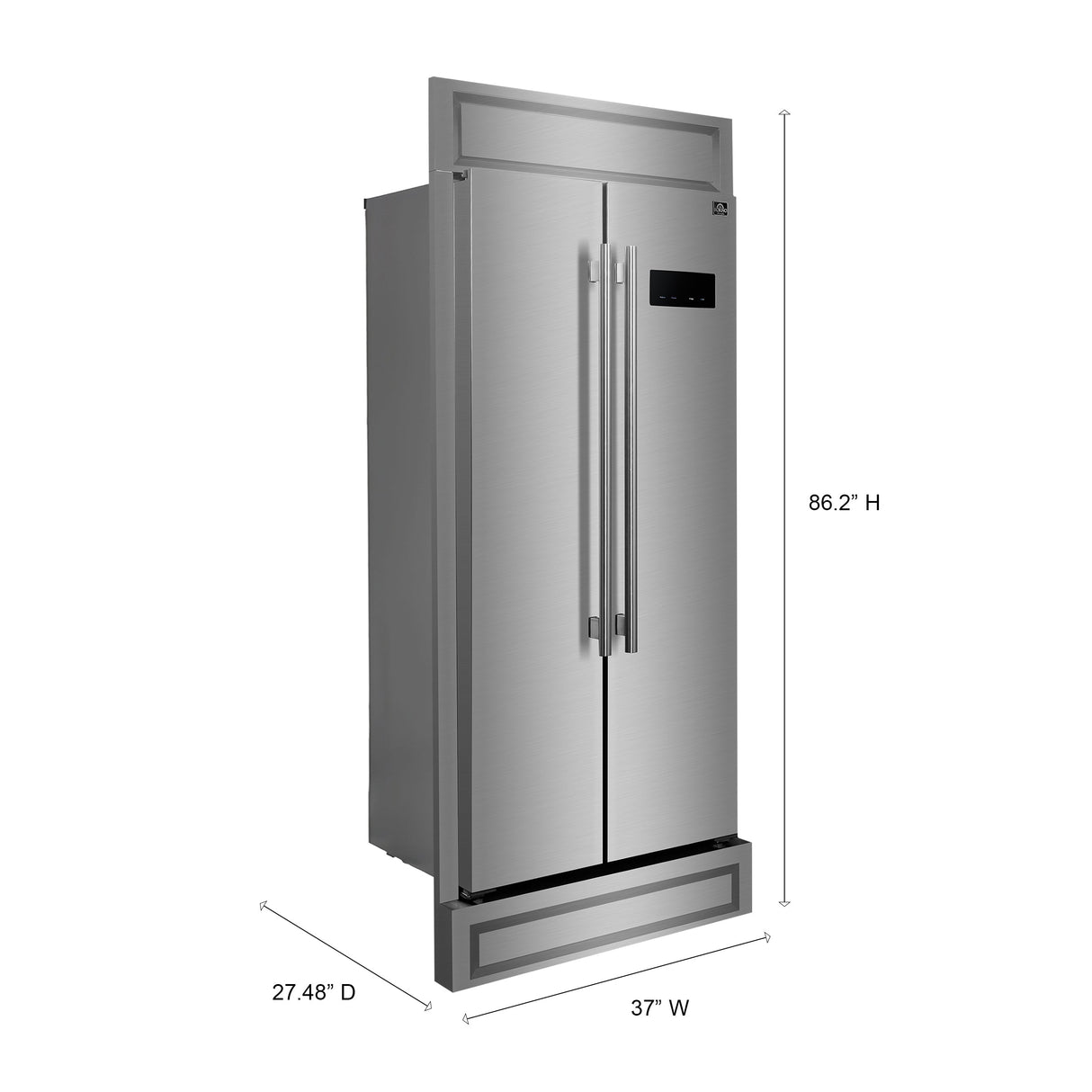 FORNO Salerno 37" 15.6 cu. ft. Side-by-Side Built-In Refrigerator in Stainless Steel and Modern Trim Kit, FFRBI1805-37MG