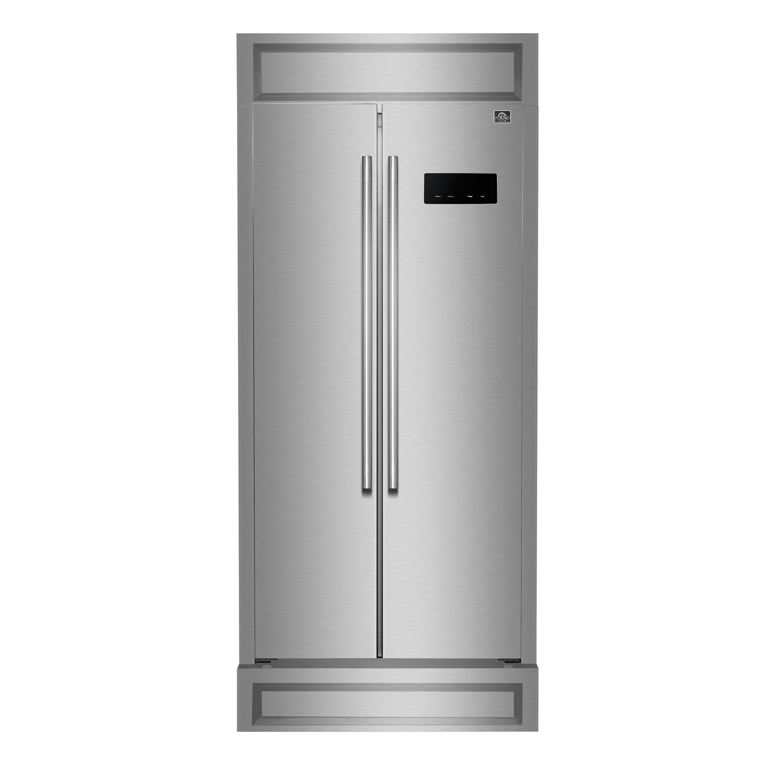 FORNO Salerno 37" 15.6 cu. ft. Side-by-Side Built-In Refrigerator in Stainless Steel and Modern Trim Kit, FFRBI1805-37MG