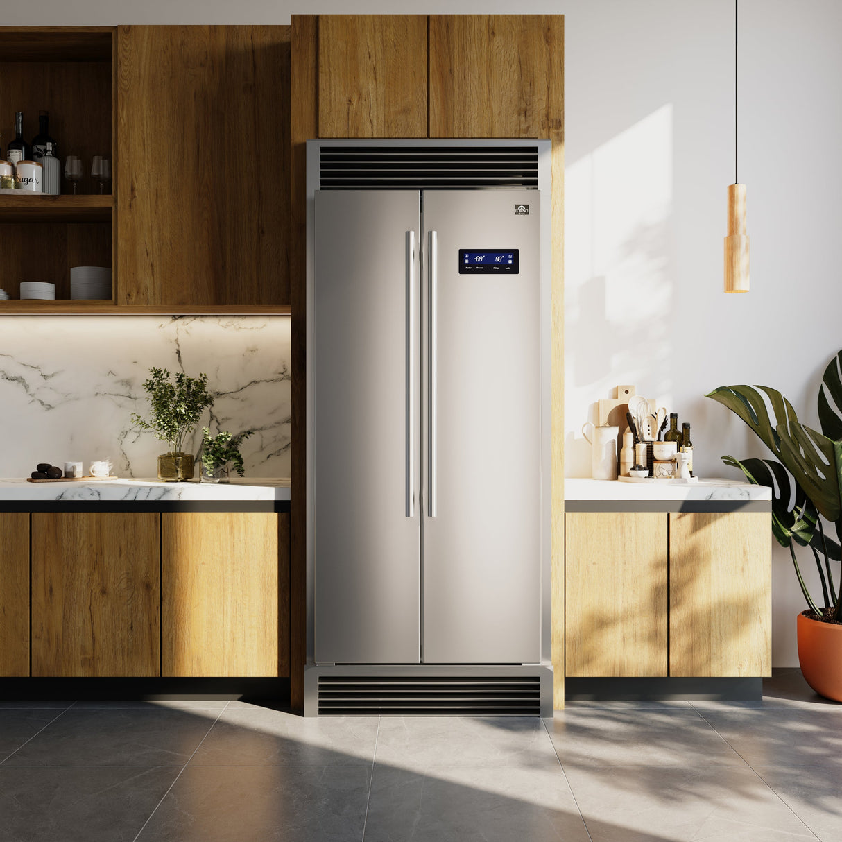 FORNO Salerno 37" 15.6 cu. ft. Side-by-Side Built-In Refrigerator in Stainless Steel and Grill Trim Kit, FFRBI1805-37SG