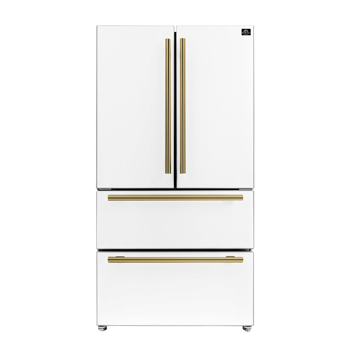 FORNO Espresso Moena 36" 19.2 cu. ft. Refrigerator with Ice Maker in White with Antique Brass Handles, FFRBI1820-36WHT
