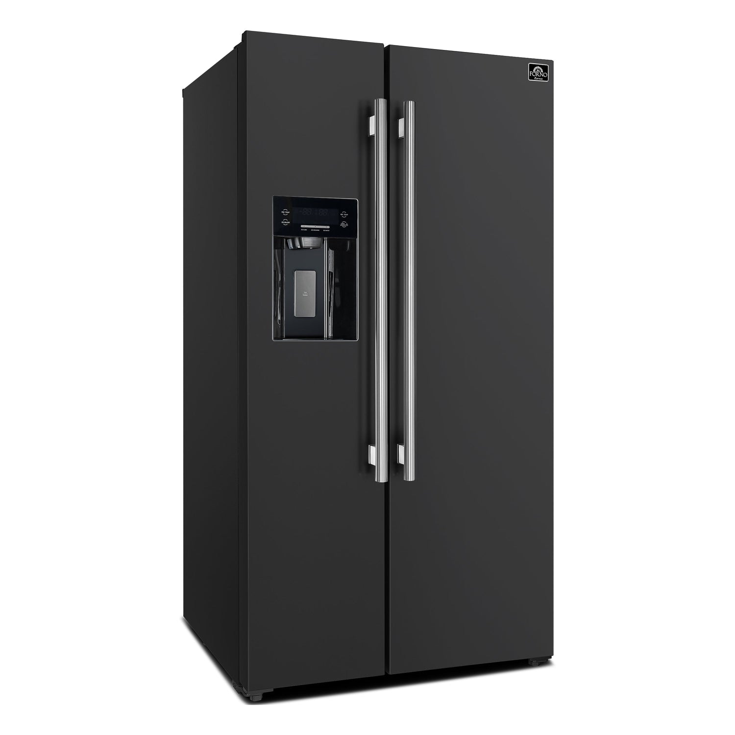 FORNO Espresso Salerno 36" 20 cu. ft. Side-By-Side Refrigerator with Water and Ice Dispenser in Black with Silver Handles
