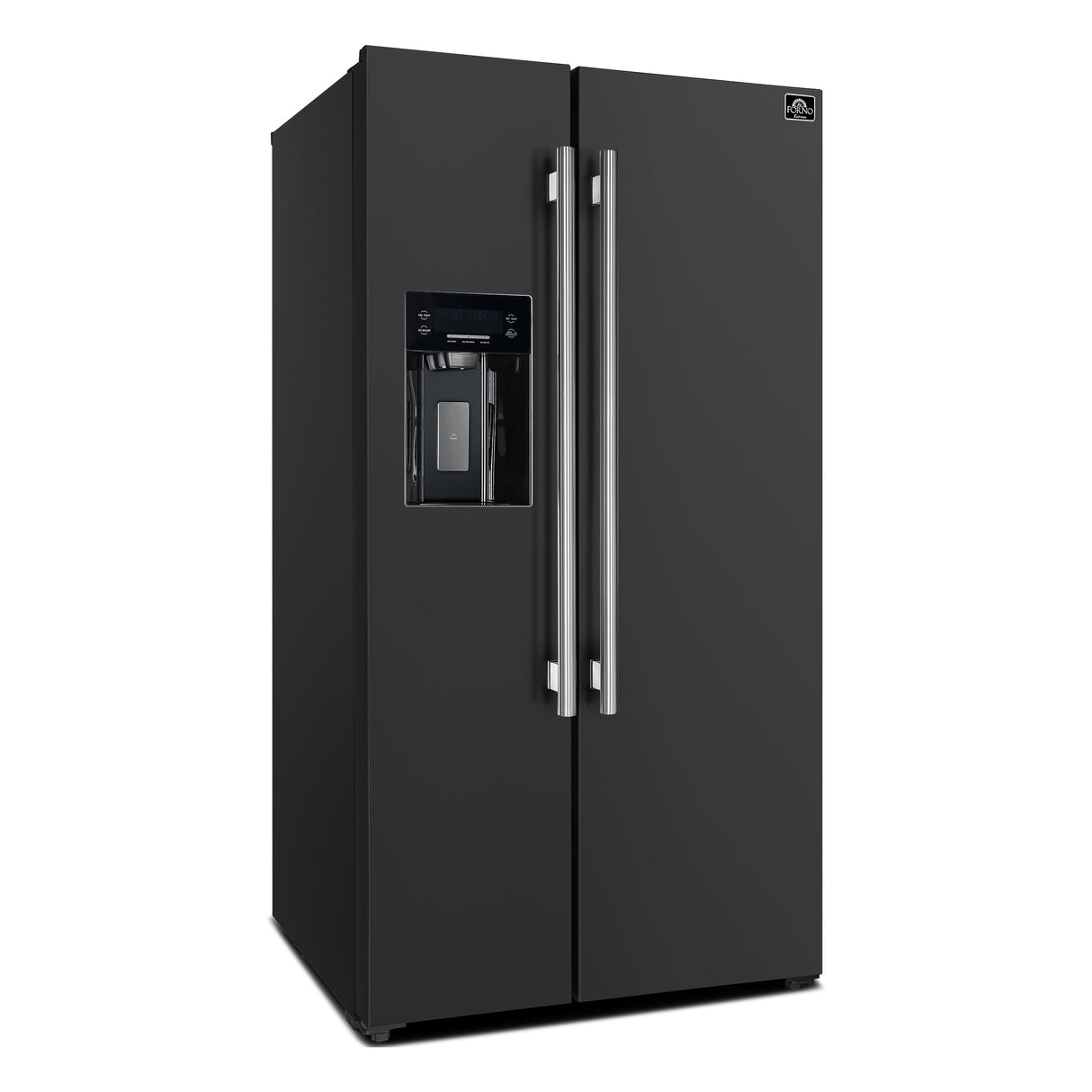 FORNO Espresso Salerno 36" 20 cu. ft. Side-By-Side Refrigerator with Water and Ice Dispenser in Black with Silver Handles