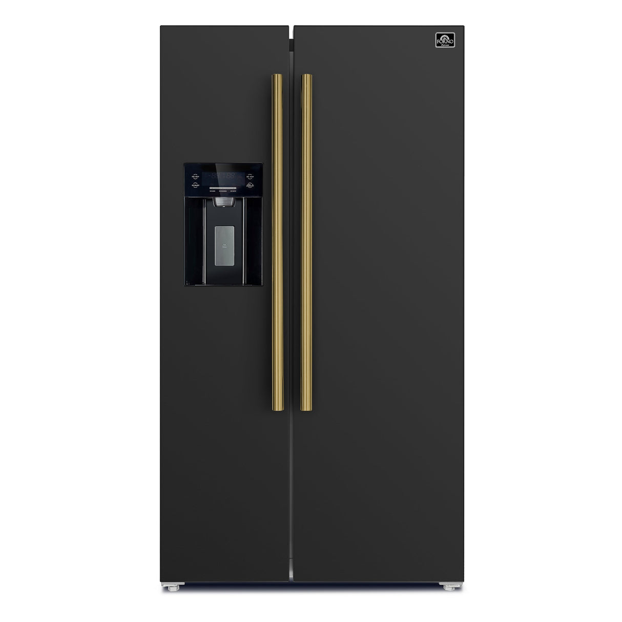 FORNO Espresso Salerno 36" 20 cu. ft. Side-By-Side Refrigerator with Water and Ice Dispenser in Black with Antique Brass Handles