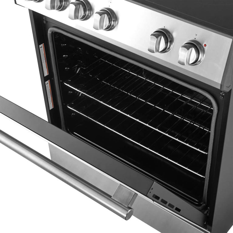 FORNO Espresso Package - 30" Electric Range, Range Hood, Refrigerator and Dishwasher in Stainless Steel with Silver Handles
